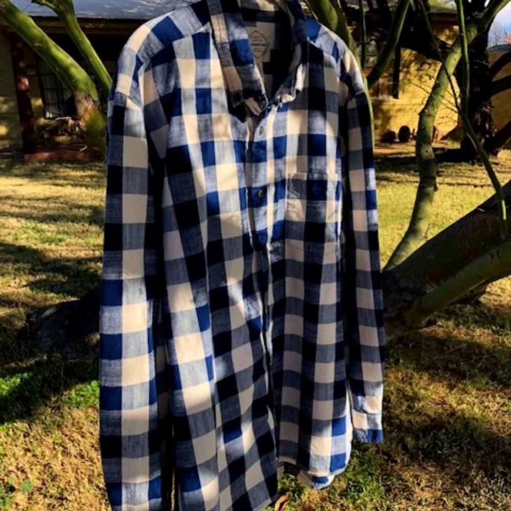 Men's Vintage St John's Bay Blue & Cream Checked Shirt XXL